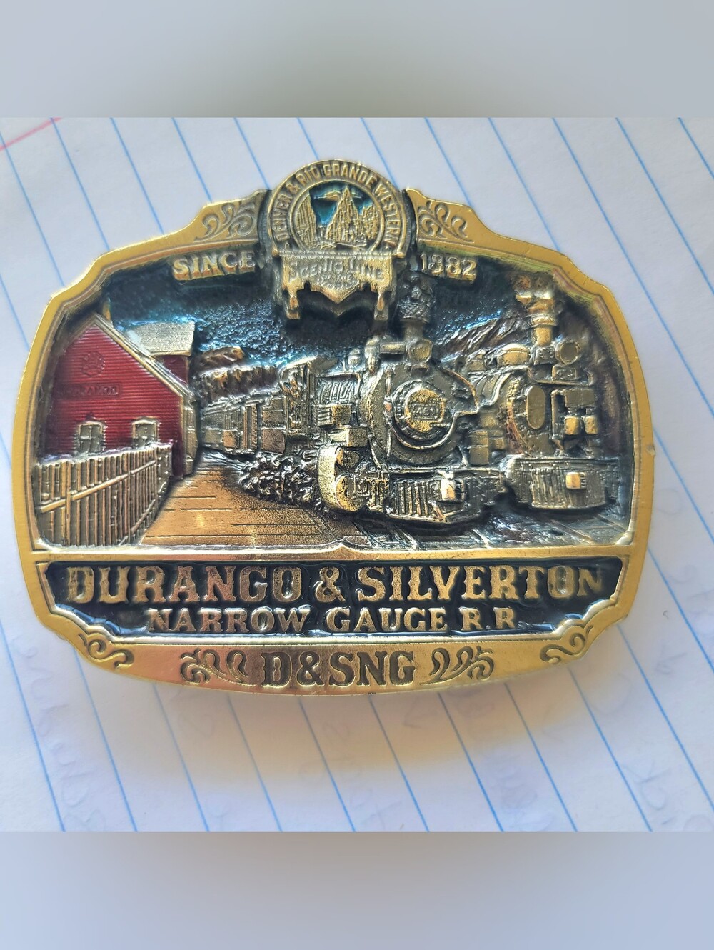 Vintage Durango & Silverton Narrow Gauge R.R. 3D Decorative Brass Belt Buckle.